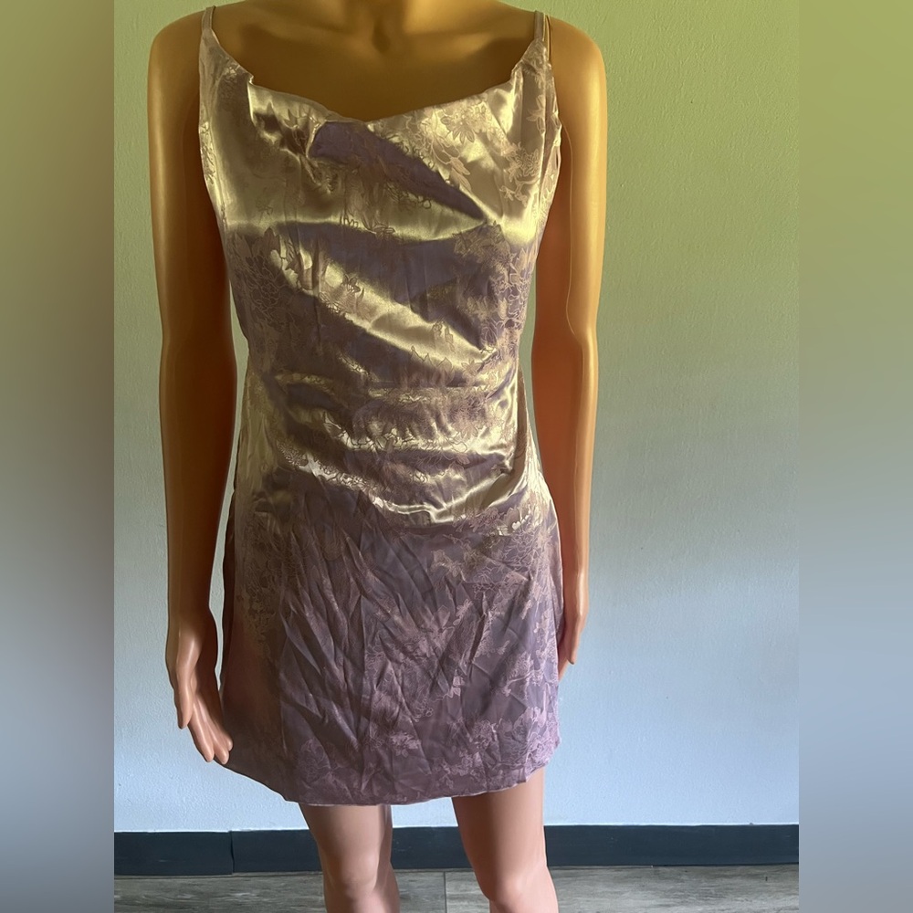 Elegant Gold Floral Women's Mini Dress with Tie back